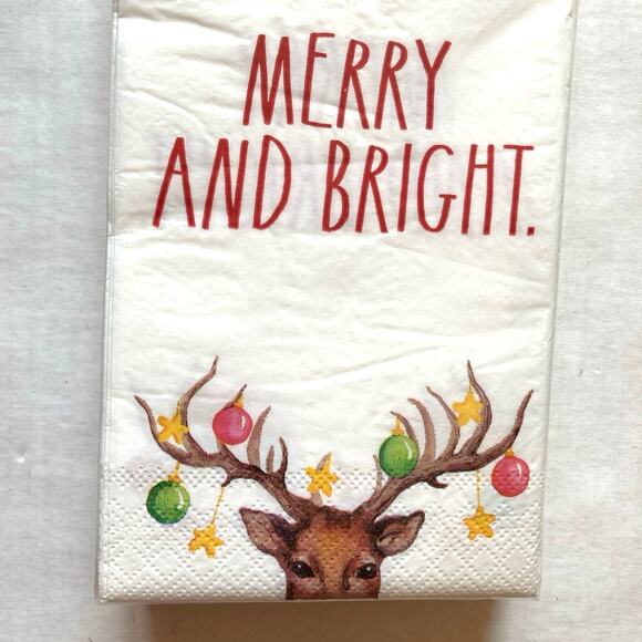 Rae Dunn 32 Guest Towels MERRY AND BRIGHT REINDEER (Red/Ivory) new - Picture 3 of 6